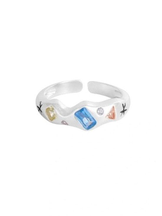 Jewelry - Sterling Silver Gemstone Silver Tone Open Band Ring